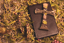 cross and Bible in grass