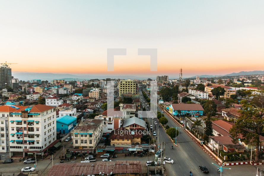 city landscape in Taunggyi Myanmar at sunset