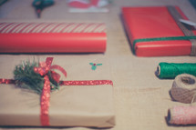 Christmas wrapping paper and ribbon