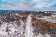 aerial view over a winter scene 