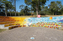 August 29, 2024. Rebeirao Pires, SP Brazil.
Mosaic artwork on the stairs at the Oriental Garden at Rebeiroa Pires.