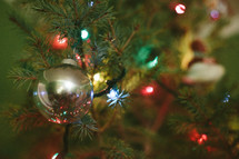 Christmas tree, ornaments, and lights 