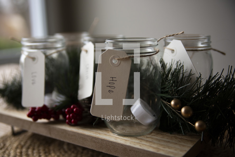 Advent jars with Christmas decor