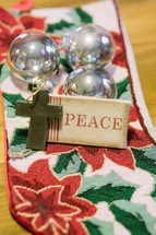 Christmas ornaments on a stocking 