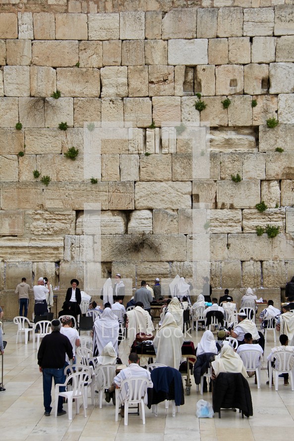 Men praying at the Western Wall, Jerusalem 
