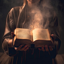 Bible with flames and smoke