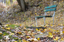 park bench in fall 