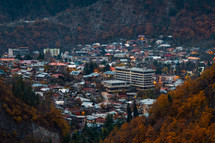 Evening lights in the small town in autumn