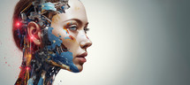 Artificial Intelligence. Futuristic female face