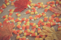 candy corn and fall leaves 