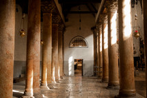marble columns inside a church in Israel 