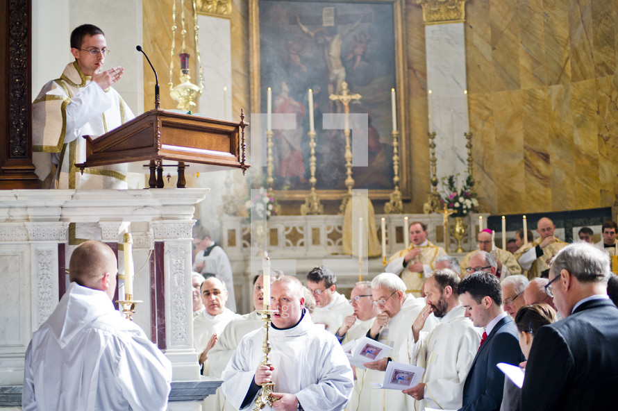 Priest delivering mass.