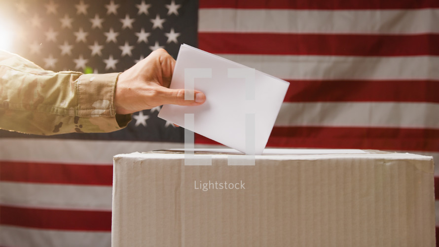 soldier at american polling station