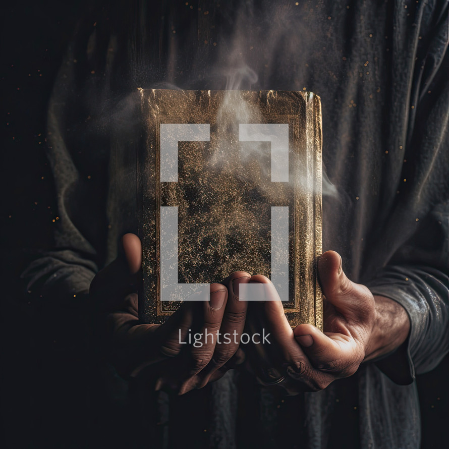 Bible with gold dust and smoke