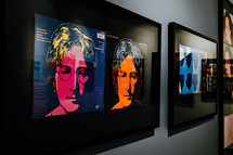 Prague, Czech - February 2023. Andy Warhol exhibition in Central Gallery. Famous colorful John Lennon installation. Legend artist, painting, collection. High quality photo