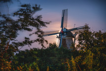 Old Dutch windmill in a moonlight