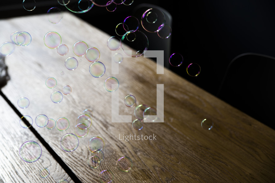 bubbles over a wood floor 