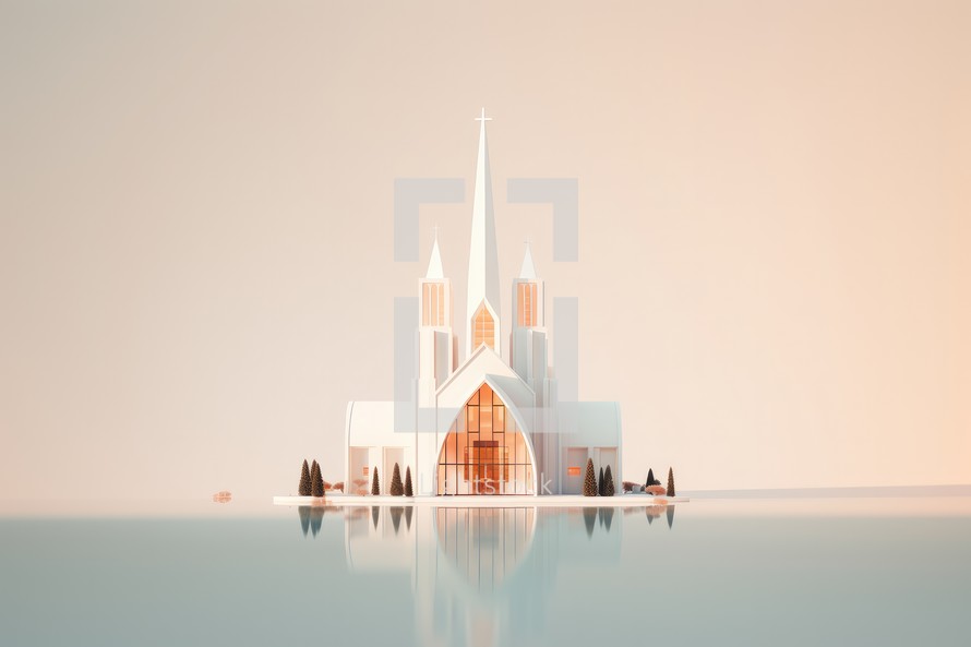 3d render of a church with a reflection