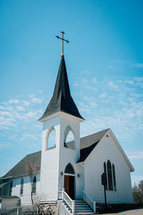 white church with steeple 