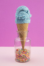 birthday cake ice cream cone with sprinkles 