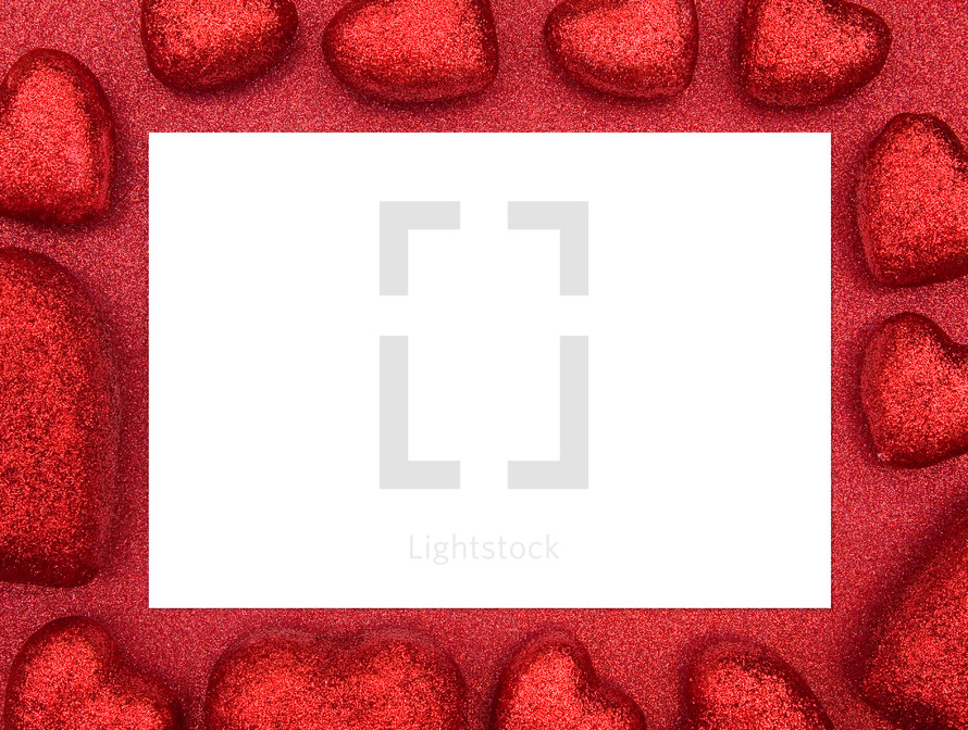 red heart border and blank white paper 