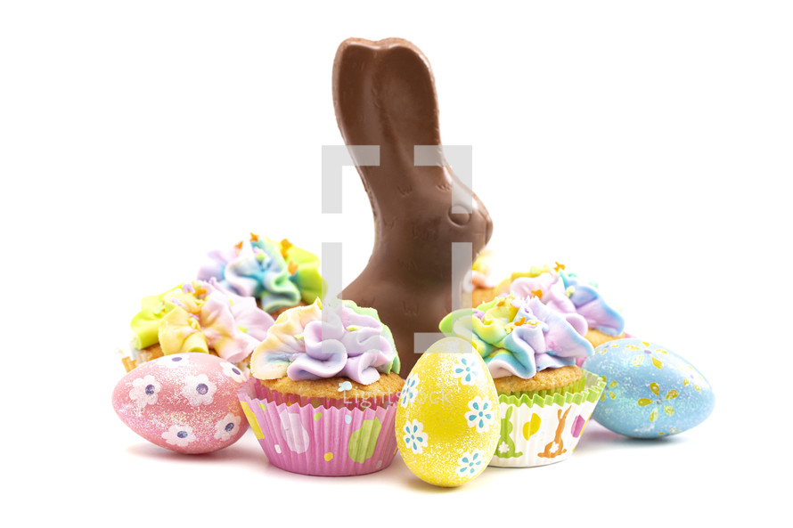 chocolate Easter bunny and cupcakes 