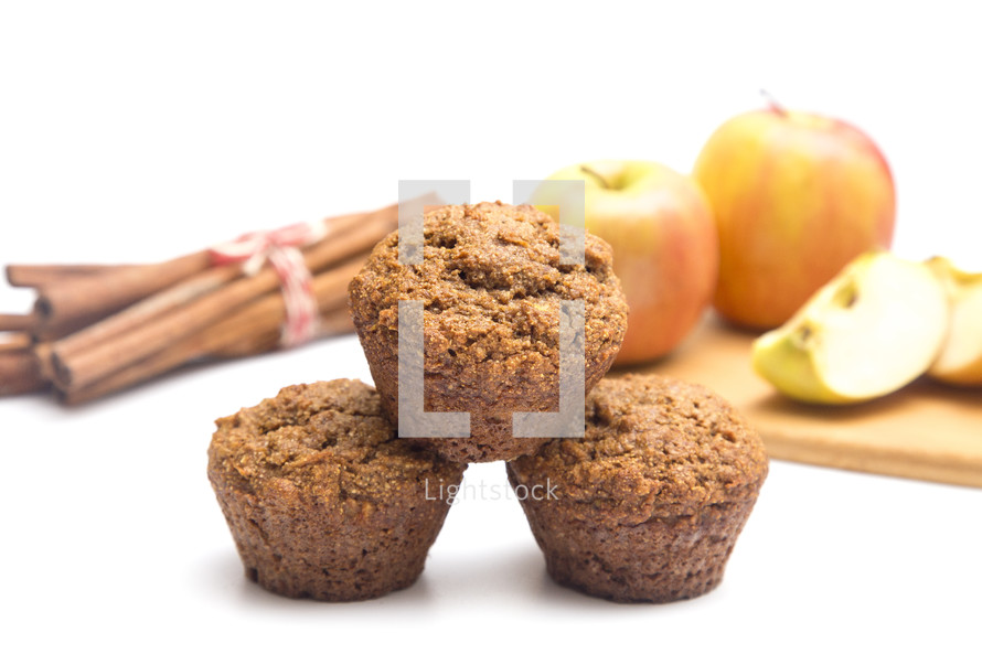 Apple Cinnamon Pecan Muffins on a White Background