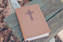 BIble on a bench outdoors 