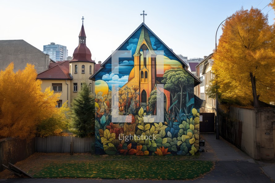 Street art Church. Mural