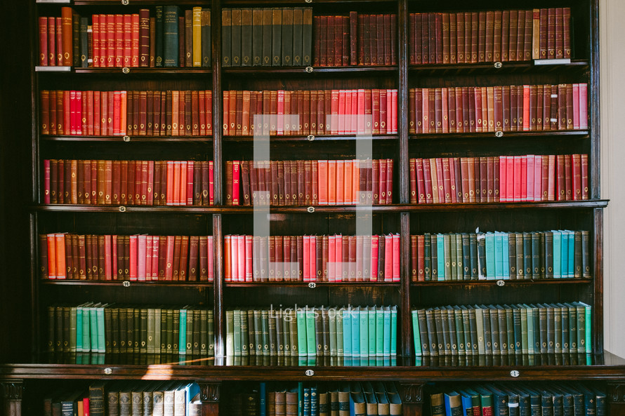 books on bookshelves in a library 