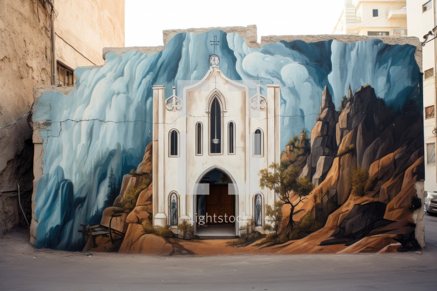 Street art Church. Mural