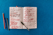 notes about worship music in a notebook 