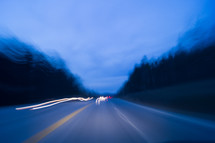 car headlights in a blur 