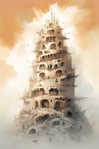 Biblical tower of Babel. Digital painting