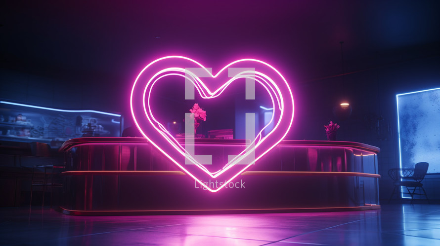 Neon heart in a hotel lobby. 