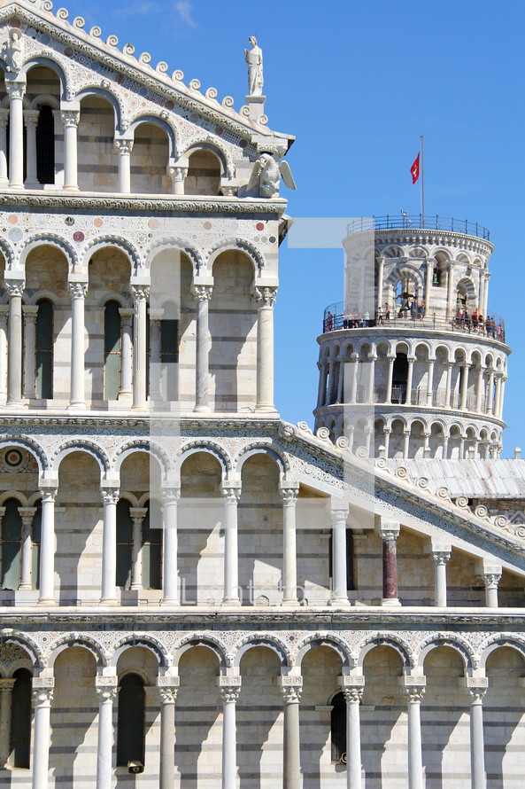 The Leaning tower of Pisa and the Pisa Cathedral 