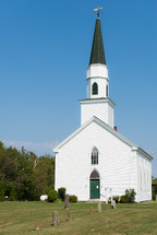 rural white church with steeple 