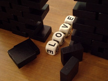 Letter blocks spelling out "love."