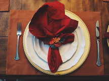 napkin on a place setting for Thanksgiving dinner 