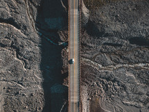 aerial view over a highway bridge 