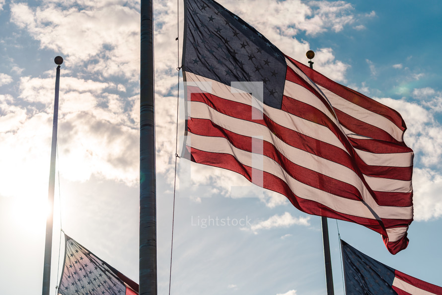American flags on flagpoles 