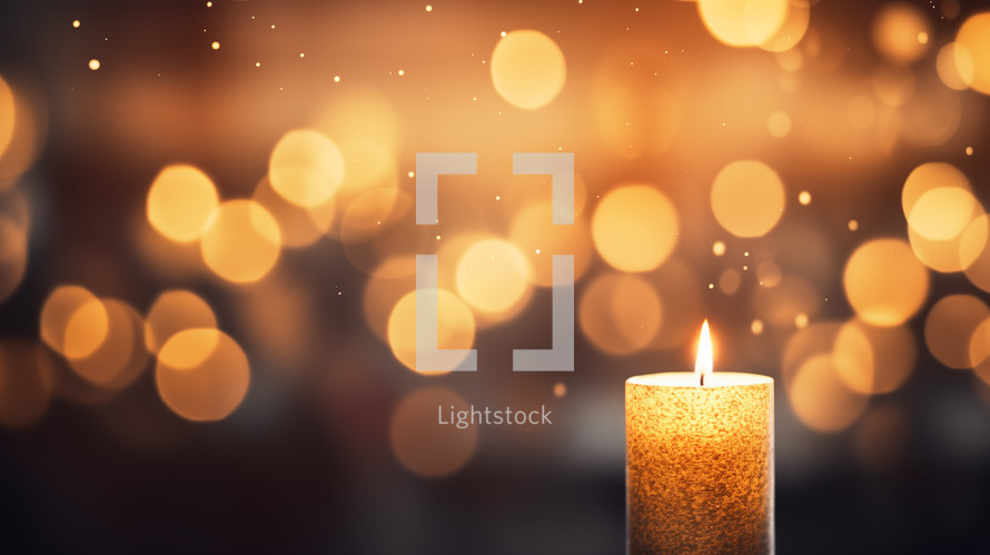 Single candle with bokeh background.