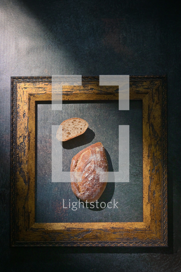 Cut loaf of bread in a frame
