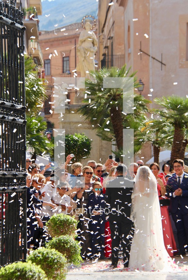 confetti celebrating a wedding 