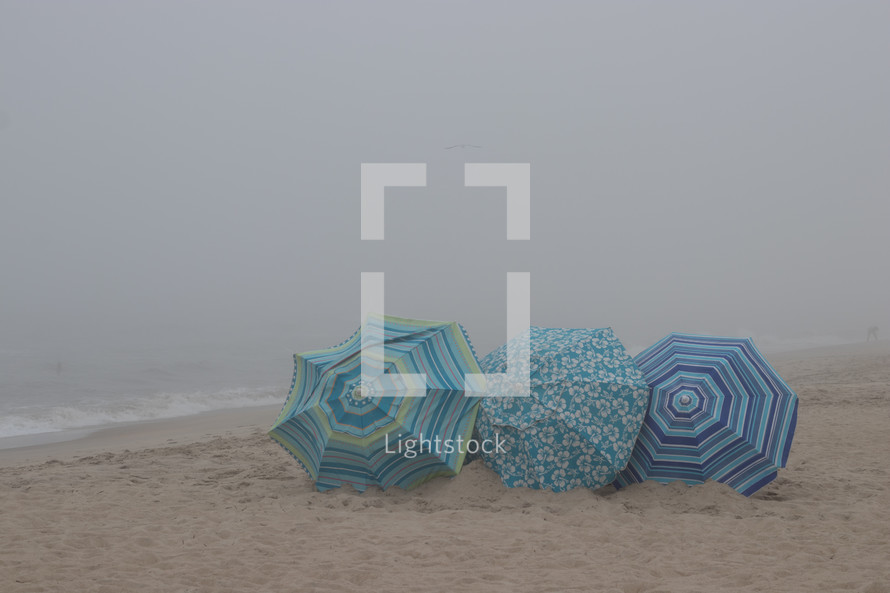umbrellas on a beach in the sand 