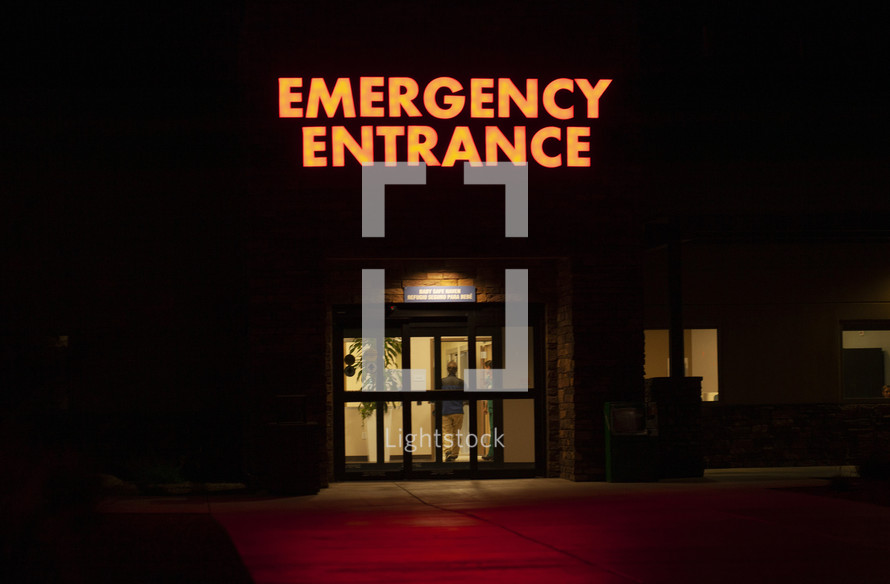 A hospital emergency entrance at night