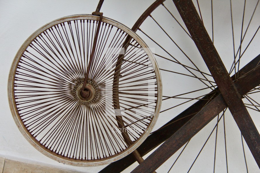wheels of an antique bicycle 