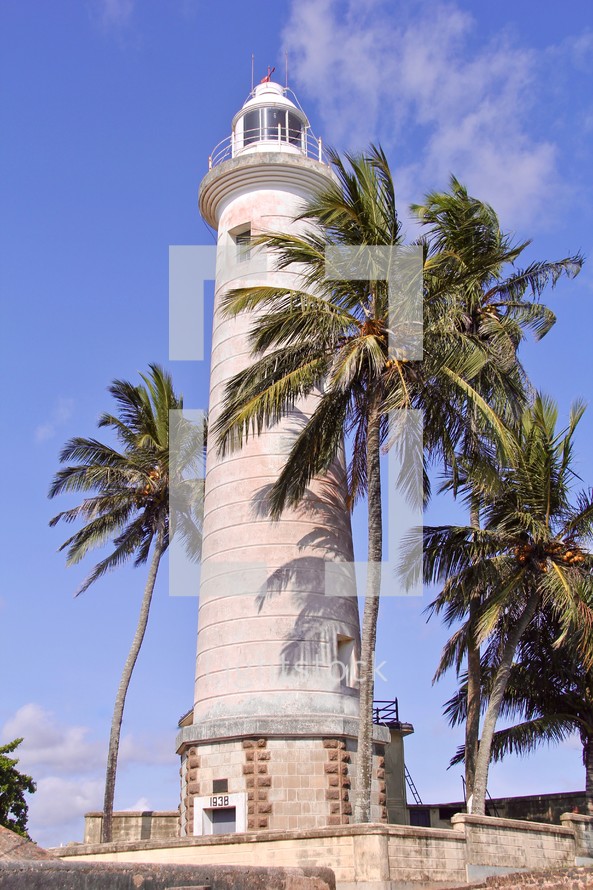Lighthouse with palm trees 