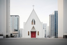 Church in the middle of the city, concept of faith and hope