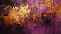 Grunge purple and gold streaked background. 